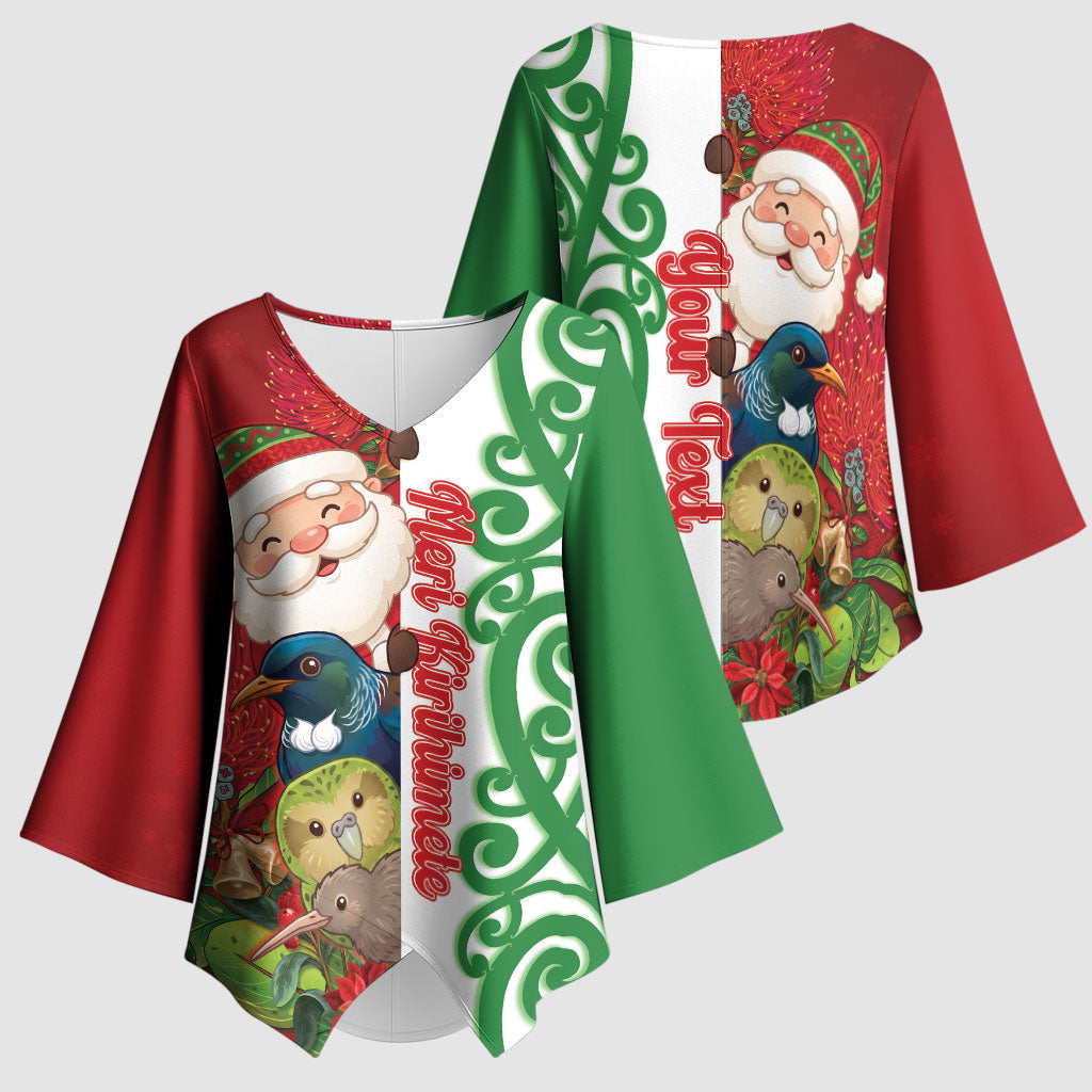 Meri Kirihimete New Zealand Personalised Kimono Sleeve Blouse Cute Santa NZ Animals and Pohutukawa
