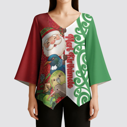 Meri Kirihimete New Zealand Personalised Kimono Sleeve Blouse Cute Santa NZ Animals and Pohutukawa