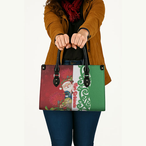 Meri Kirihimete New Zealand Leather Bag Cute Santa NZ Animals and Pohutukawa