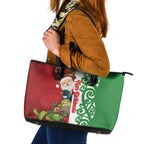 Meri Kirihimete New Zealand Leather Tote Bag Cute Santa NZ Animals and Pohutukawa