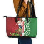 Meri Kirihimete New Zealand Leather Tote Bag Cute Santa NZ Animals and Pohutukawa