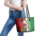 Meri Kirihimete New Zealand Leather Tote Bag Cute Santa NZ Animals and Pohutukawa