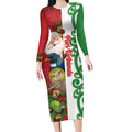 Meri Kirihimete New Zealand Personalised Long Sleeve Bodycon Dress Cute Santa NZ Animals and Pohutukawa