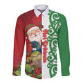 Meri Kirihimete New Zealand Personalised Long Sleeve Button Shirt Cute Santa NZ Animals and Pohutukawa