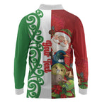 Meri Kirihimete New Zealand Personalised Long Sleeve Polo Shirt Cute Santa NZ Animals and Pohutukawa