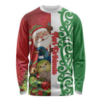 Meri Kirihimete New Zealand Personalised Long Sleeve Shirt Cute Santa NZ Animals and Pohutukawa