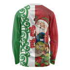 Meri Kirihimete New Zealand Personalised Long Sleeve Shirt Cute Santa NZ Animals and Pohutukawa