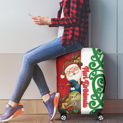 Meri Kirihimete New Zealand Luggage Cover Cute Santa NZ Animals and Pohutukawa