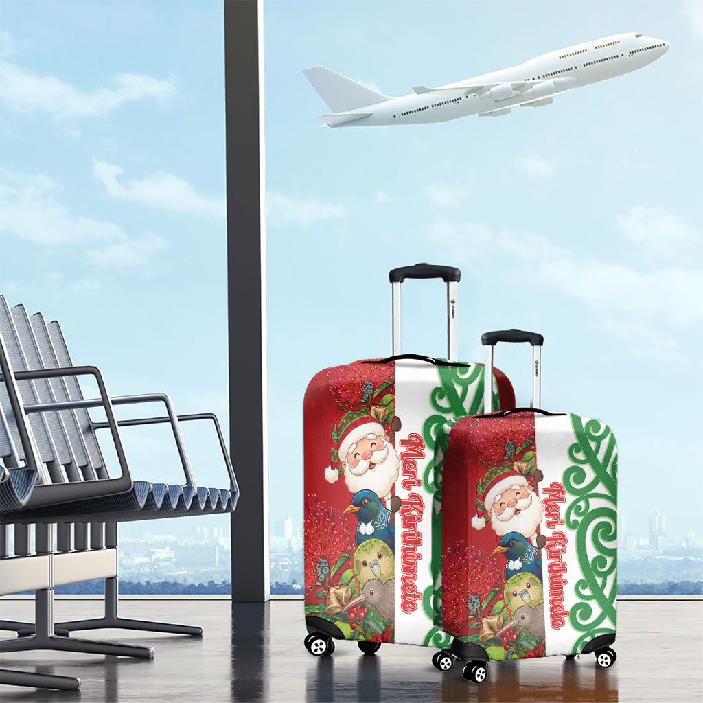 Meri Kirihimete New Zealand Luggage Cover Cute Santa NZ Animals and Pohutukawa