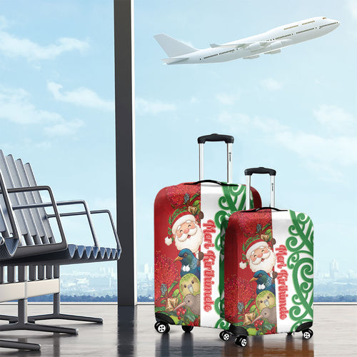 Meri Kirihimete New Zealand Luggage Cover Cute Santa NZ Animals and Pohutukawa
