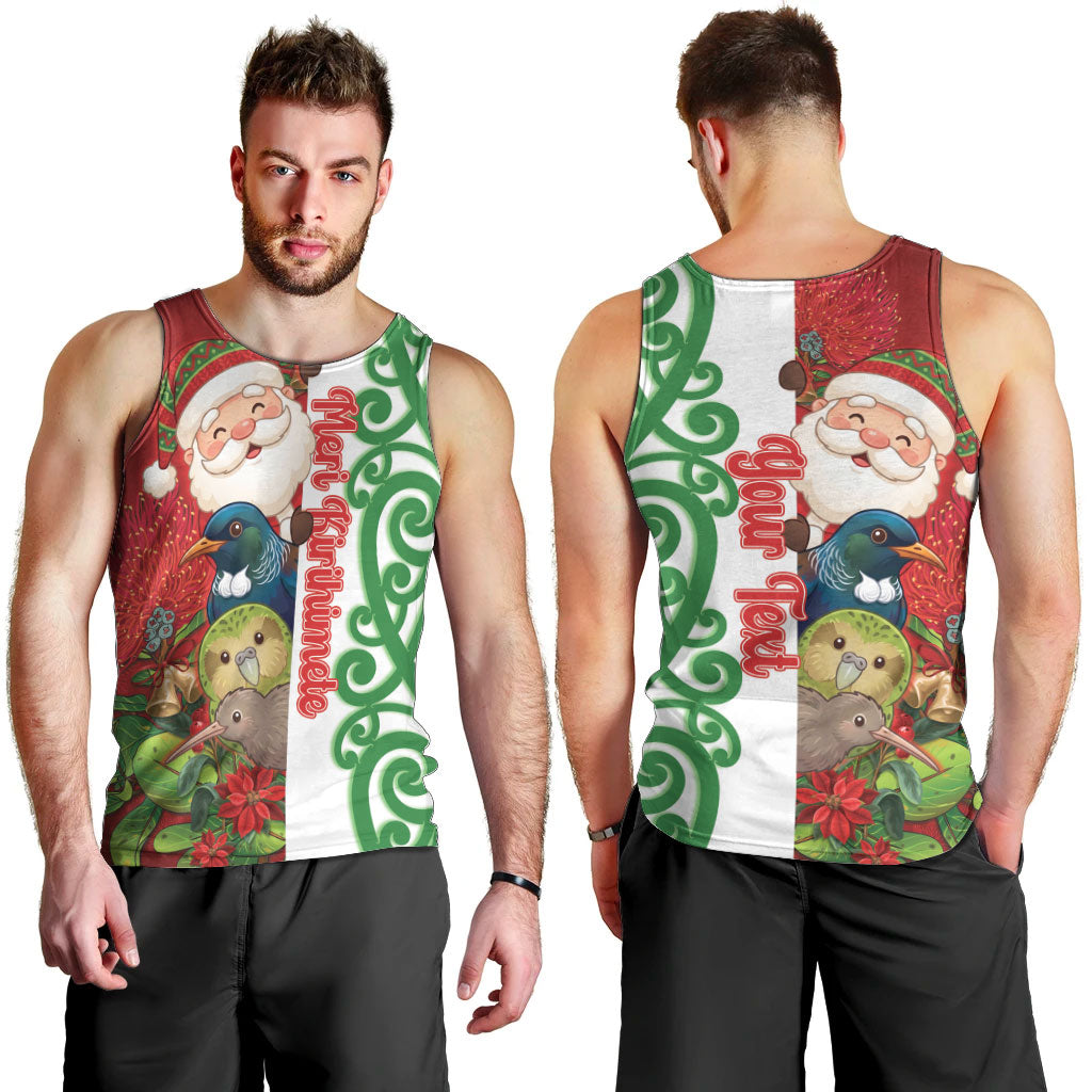 Meri Kirihimete New Zealand Personalised Men Tank Top Cute Santa NZ Animals and Pohutukawa