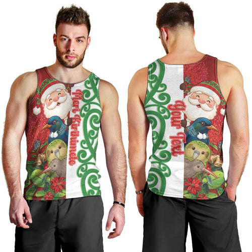 Meri Kirihimete New Zealand Personalised Men Tank Top Cute Santa NZ Animals and Pohutukawa