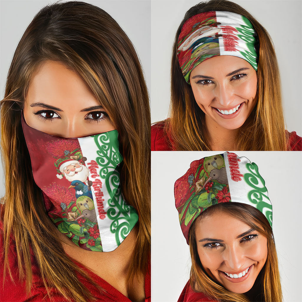 Meri Kirihimete New Zealand Neck Gaiter Cute Santa NZ Animals and Pohutukawa