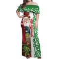 Meri Kirihimete New Zealand Personalised Off Shoulder Maxi Dress Cute Santa NZ Animals and Pohutukawa