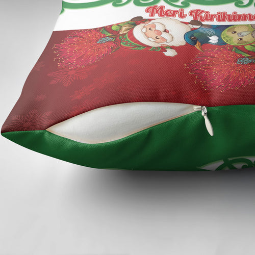 Meri Kirihimete New Zealand Pillow Cover Cute Santa NZ Animals and Pohutukawa