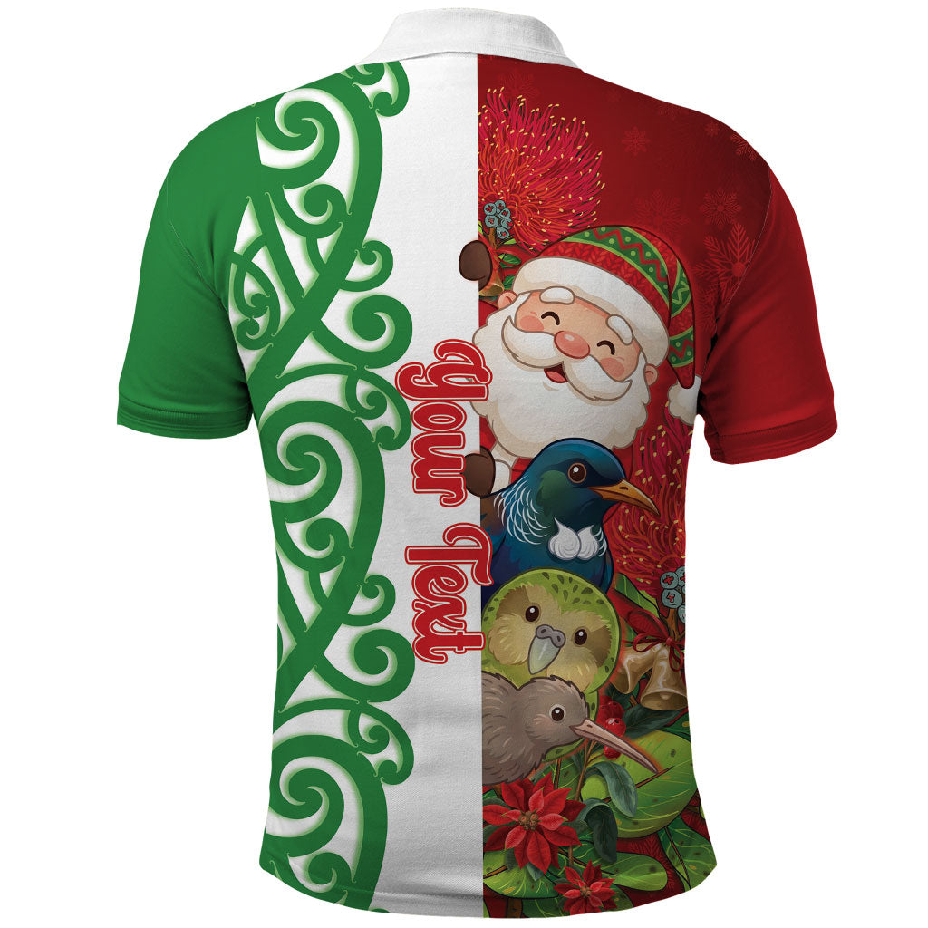 Meri Kirihimete New Zealand Personalised Polo Shirt Cute Santa NZ Animals and Pohutukawa