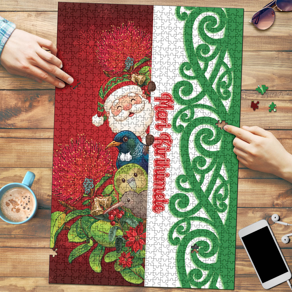 Meri Kirihimete New Zealand Puzzle Cute Santa NZ Animals and Pohutukawa