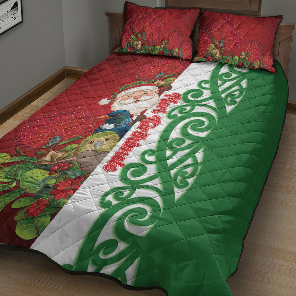 Meri Kirihimete New Zealand Quilt Bed Set Cute Santa NZ Animals and Pohutukawa