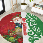 Meri Kirihimete New Zealand Round Carpet Cute Santa NZ Animals and Pohutukawa