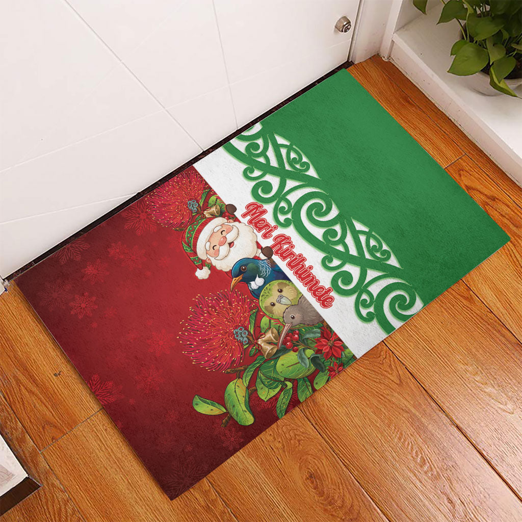 Meri Kirihimete New Zealand Rubber Doormat Cute Santa NZ Animals and Pohutukawa