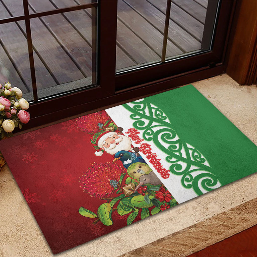 Meri Kirihimete New Zealand Rubber Doormat Cute Santa NZ Animals and Pohutukawa