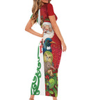 Meri Kirihimete New Zealand Personalised Short Sleeve Bodycon Dress Cute Santa NZ Animals and Pohutukawa