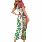 Meri Kirihimete New Zealand Personalised Short Sleeve Bodycon Dress Cute Santa NZ Animals and Pohutukawa LT14