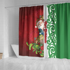 Meri Kirihimete New Zealand Shower Curtain Cute Santa NZ Animals and Pohutukawa
