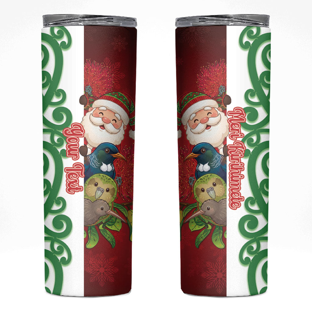 Meri Kirihimete New Zealand Personalised Skinny Tumbler Cute Santa NZ Animals and Pohutukawa