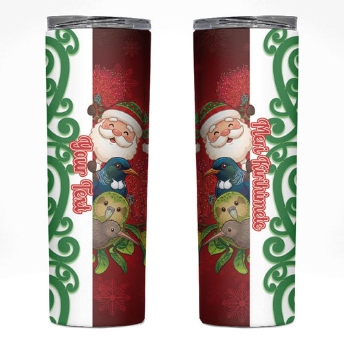 Meri Kirihimete New Zealand Personalised Skinny Tumbler Cute Santa NZ Animals and Pohutukawa