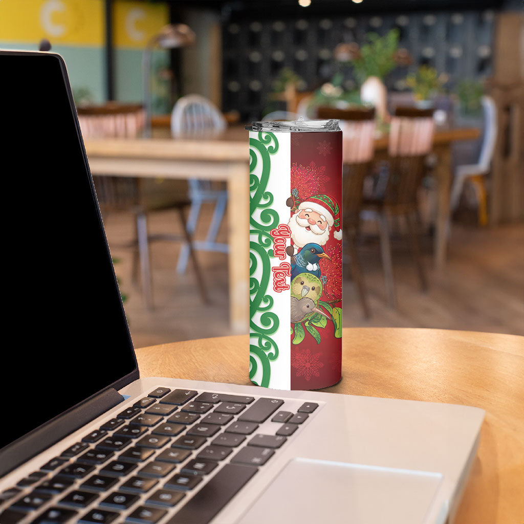 Meri Kirihimete New Zealand Personalised Skinny Tumbler Cute Santa NZ Animals and Pohutukawa