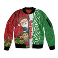 Meri Kirihimete New Zealand Personalised Sleeve Zip Bomber Jacket Cute Santa NZ Animals and Pohutukawa
