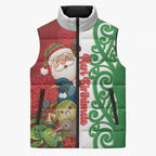 Meri Kirihimete New Zealand Personalised Sleeveless Puffer Jacket Cute Santa NZ Animals and Pohutukawa
