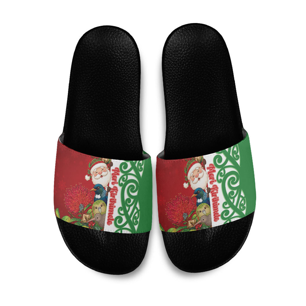 Meri Kirihimete New Zealand Slide Sandals Cute Santa NZ Animals and Pohutukawa