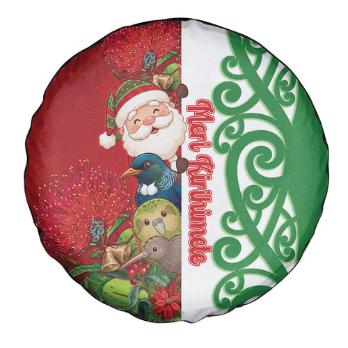 Meri Kirihimete New Zealand Spare Tire Cover Cute Santa NZ Animals and Pohutukawa