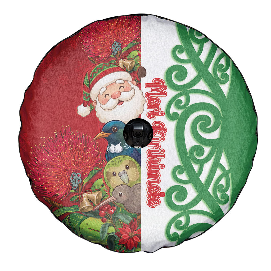 Meri Kirihimete New Zealand Spare Tire Cover Cute Santa NZ Animals and Pohutukawa