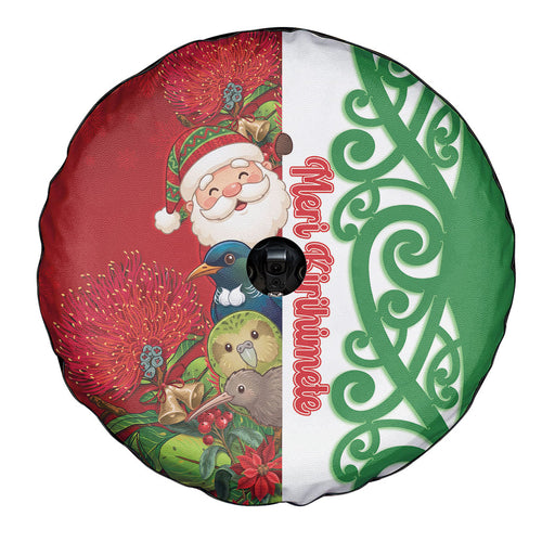 Meri Kirihimete New Zealand Spare Tire Cover Cute Santa NZ Animals and Pohutukawa
