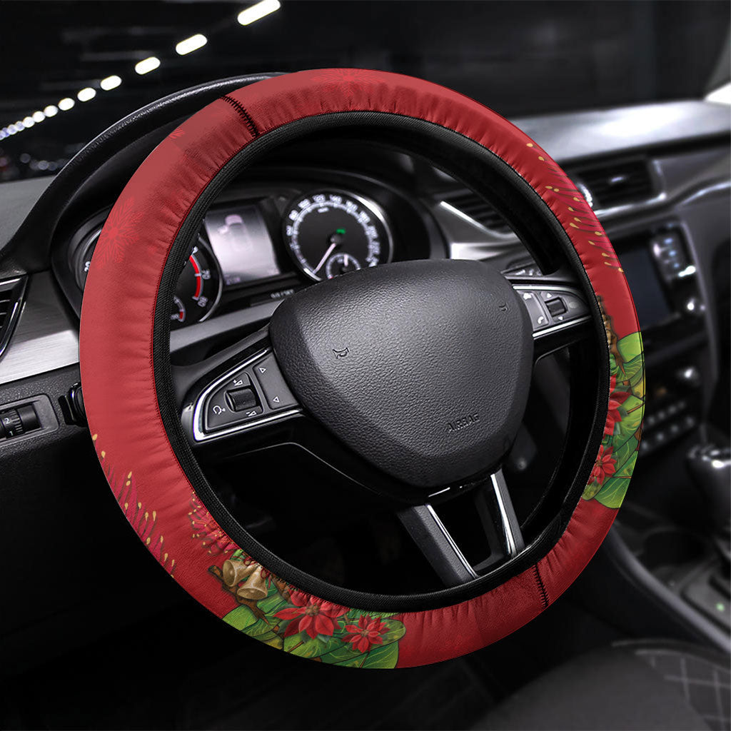 Meri Kirihimete New Zealand Steering Wheel Cover Cute Santa NZ Animals and Pohutukawa