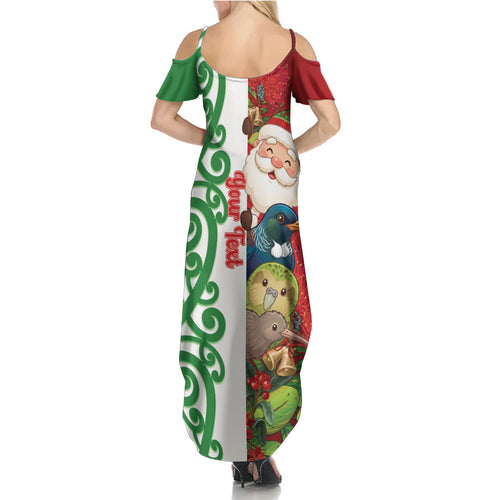 Meri Kirihimete New Zealand Personalised Summer Maxi Dress Cute Santa NZ Animals and Pohutukawa