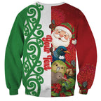 Meri Kirihimete New Zealand Personalised Sweatshirt Cute Santa NZ Animals and Pohutukawa
