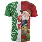 Meri Kirihimete New Zealand Personalised T Shirt Cute Santa NZ Animals and Pohutukawa