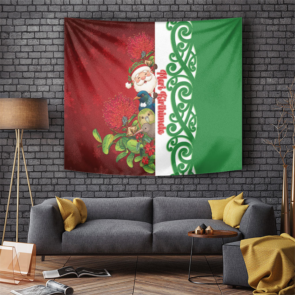 Meri Kirihimete New Zealand Tapestry Cute Santa NZ Animals and Pohutukawa