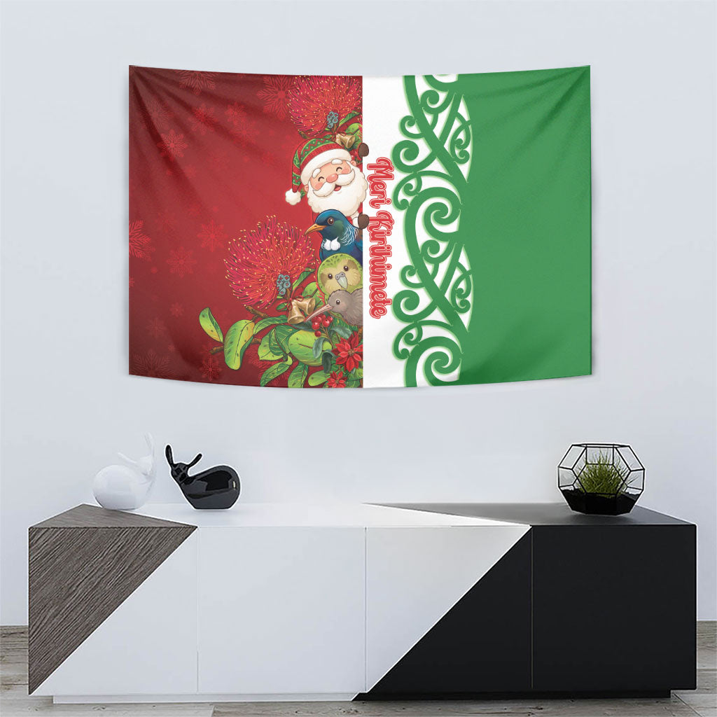Meri Kirihimete New Zealand Tapestry Cute Santa NZ Animals and Pohutukawa