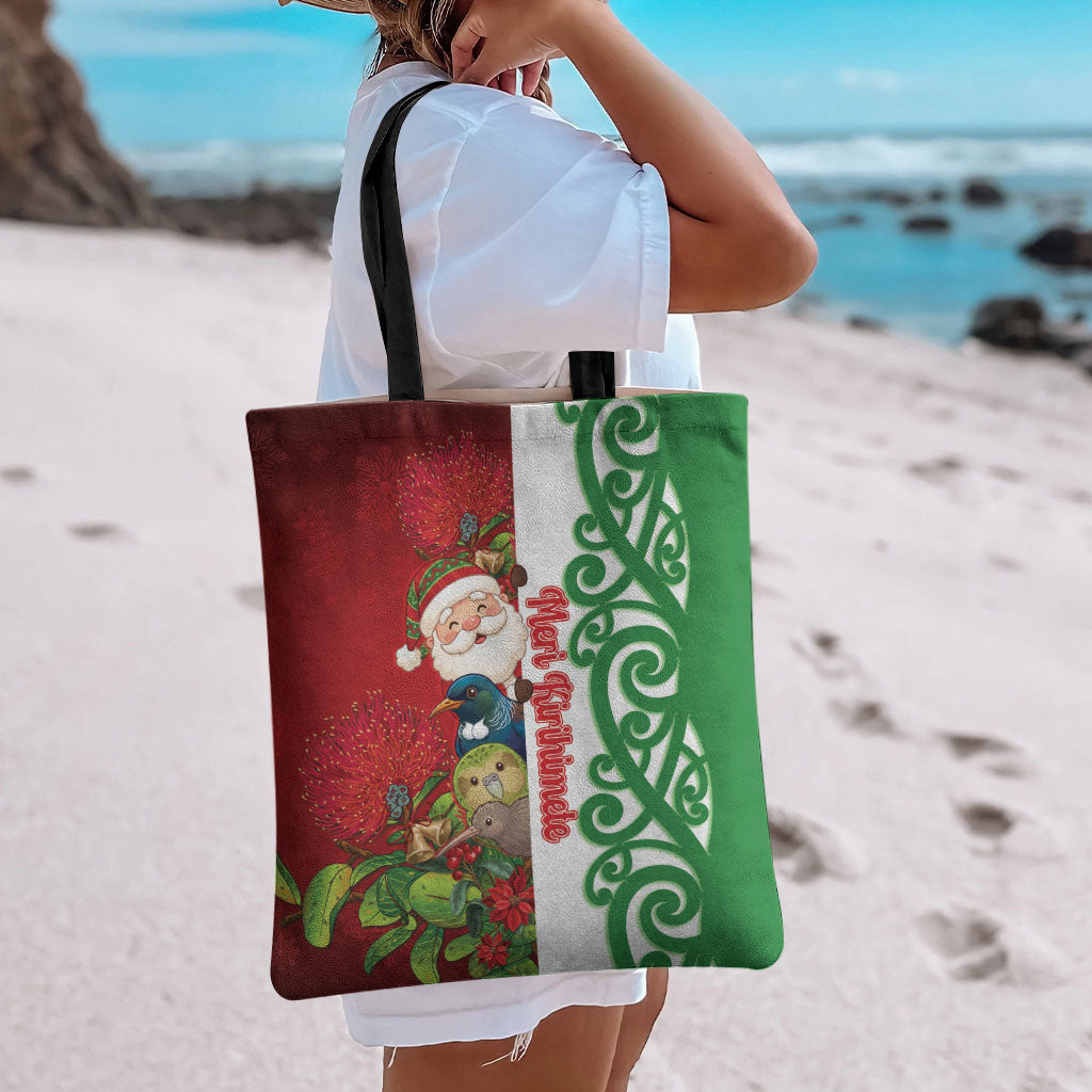 Meri Kirihimete New Zealand Tote Bag Cute Santa NZ Animals and Pohutukawa