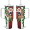 Meri Kirihimete New Zealand Personalised Tumbler With Handle Cute Santa NZ Animals and Pohutukawa