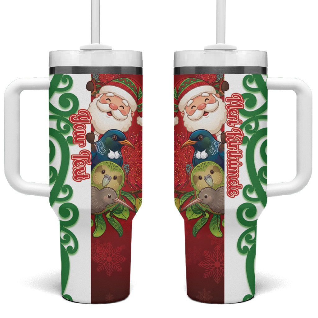 Meri Kirihimete New Zealand Personalised Tumbler With Handle Cute Santa NZ Animals and Pohutukawa