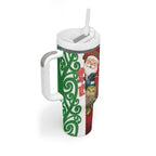 Meri Kirihimete New Zealand Personalised Tumbler With Handle Cute Santa NZ Animals and Pohutukawa