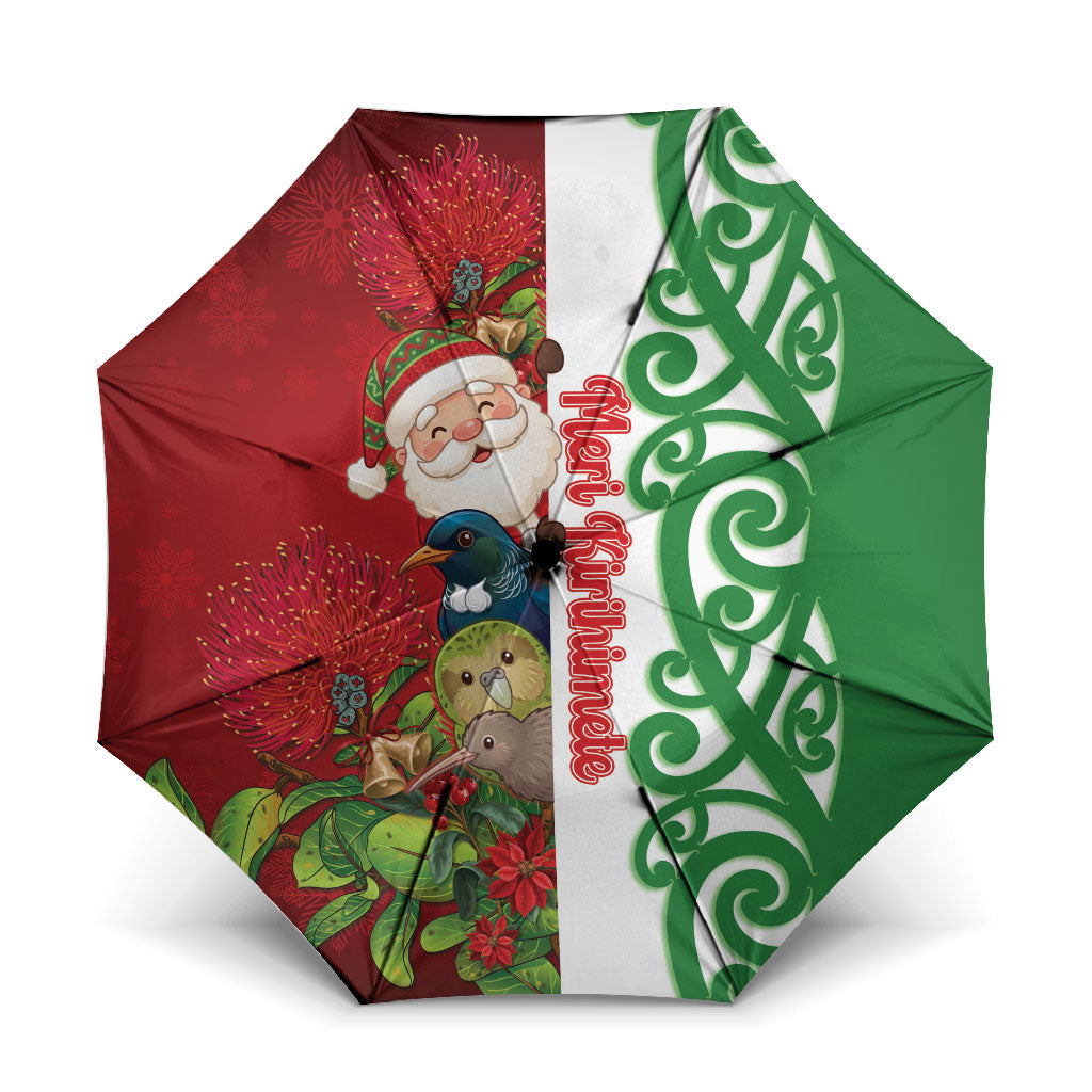 Meri Kirihimete New Zealand Umbrella Cute Santa NZ Animals and Pohutukawa