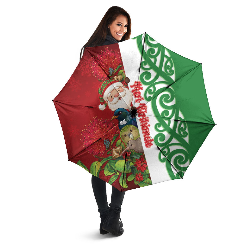 Meri Kirihimete New Zealand Umbrella Cute Santa NZ Animals and Pohutukawa