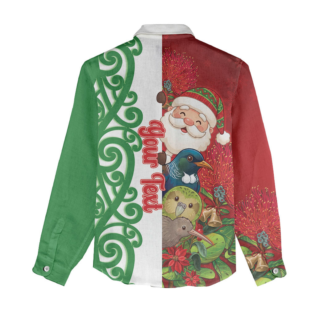 Meri Kirihimete New Zealand Personalised Women Casual Shirt Cute Santa NZ Animals and Pohutukawa